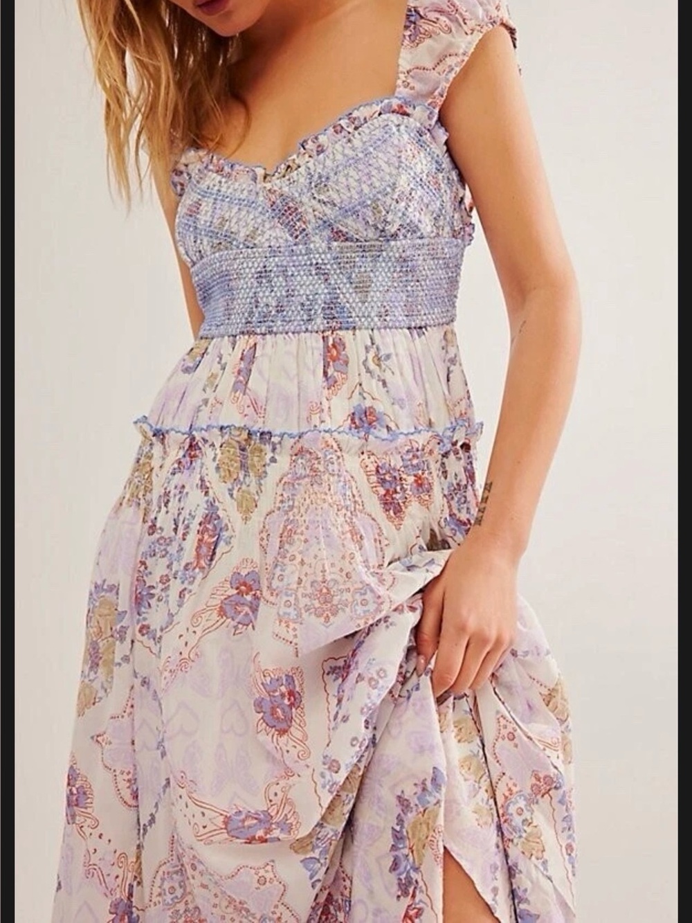 Free People Forever Favorite Lavender Paisley Smocked Maxi Dress Size Medium - Picture 3 of 16